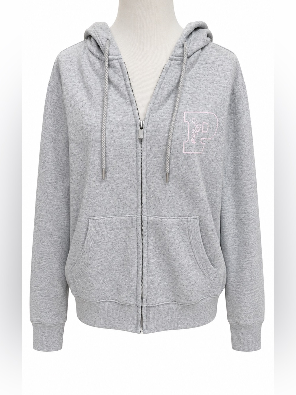 PINK Victoria's Secret Gray Zip-Up Hoodie with Light Pink Logo Small